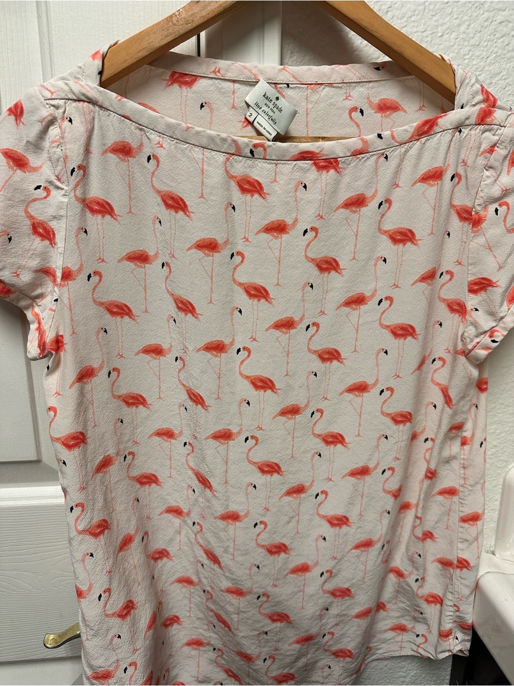 kate spade Cream Top with Coral Flamingo Print